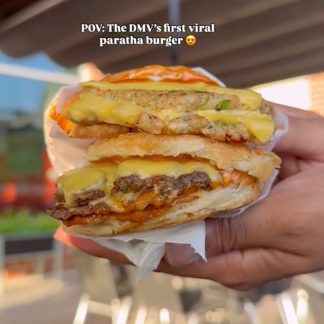 Paratha Smash Burger Beef w/Fries.